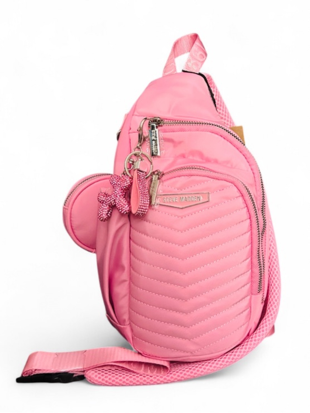 🎒 Steve Madden Quilted Fondant Pink Sling Backpack & Charms NWT